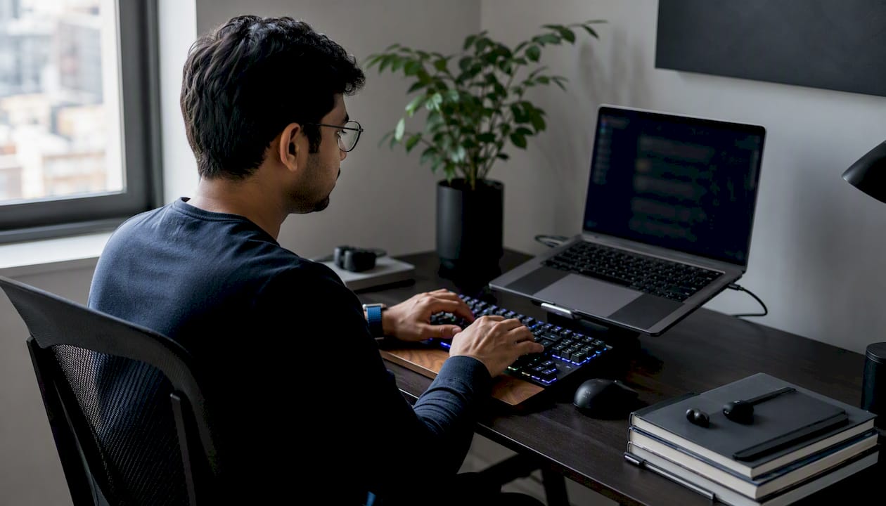 Hands typing on keyboard configuring VPN client