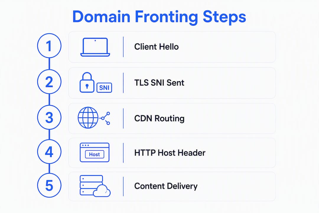 Infographic showing domain fronting process steps