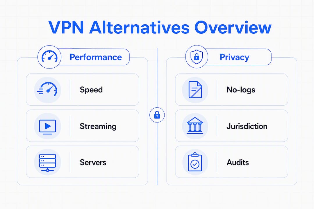 Infographic comparing VPN performance and privacy features