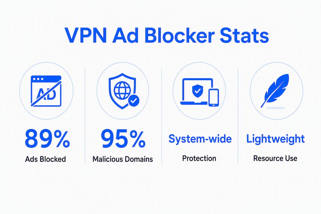 Infographic showing VPN ad blocker effectiveness statistics